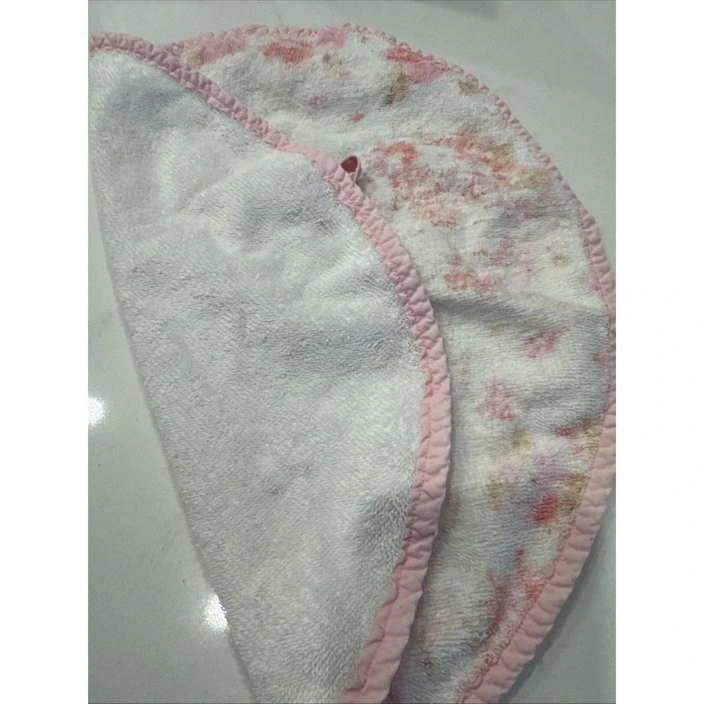 VTG Pair 2‎ Pink Floral Bathroom Hand Towels Round Hanging Grandma Made 16